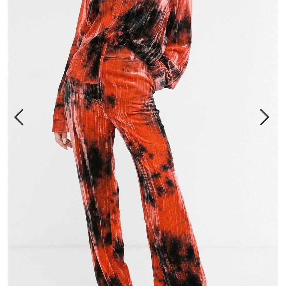 & Other Stories Stockholm Atelier Velvet Tie Dye Pants Orange Black US 10 EUR 42